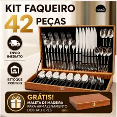 Kit Talheres Mesa Faqueiro 42 Peças Aço Inox Mesa Posta Completo Design Elegante - Envio Imediato