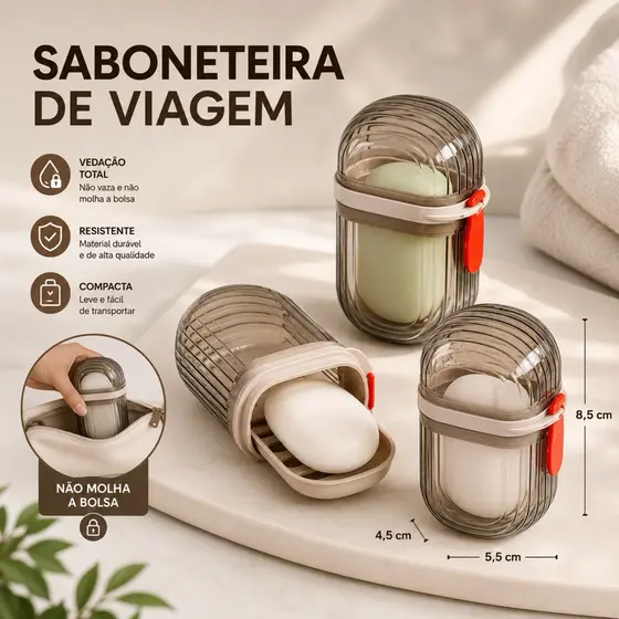 Saboneteira para Viagem com Dreno 11x7cm Estojo para Viagem Tampa Vedada Porta Sabonete