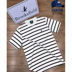 Brooksfield Camiseta Listrada Masculina Brooksfield Cotton com Elastano Conforto Premium e Estilo