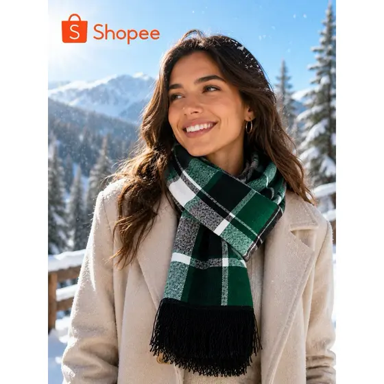 Cachecol Xadrez Preto e Branco Unissex Grosso Inverno Elegante