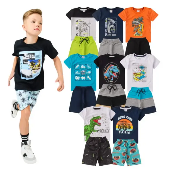 Kit de 2, 6 ou 10 Peças Roupa Infantil Menino Conjunto Verão Criança Masculino Tamanho 1 ao 16