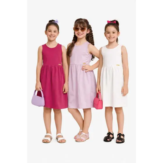 Kit 3 Vestido Infantil Menina Tamanho 04 a 10 anos.