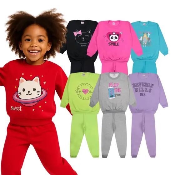 Kit de 2 peças até 6 Peças Conjunto Moletom Infantil Menina 1 ao 08 Feminino Outono Inverno