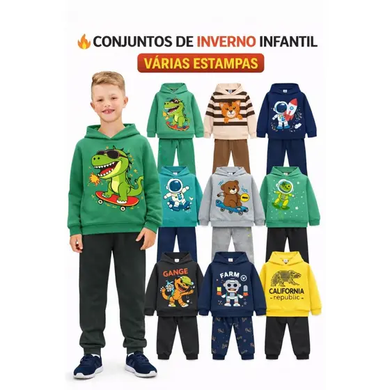 Kits 2 e 6 peças Sortido de Conjunto Menino Moletom Calça Blusa Roupas Masculino Infantil Inverno  1 ao 08