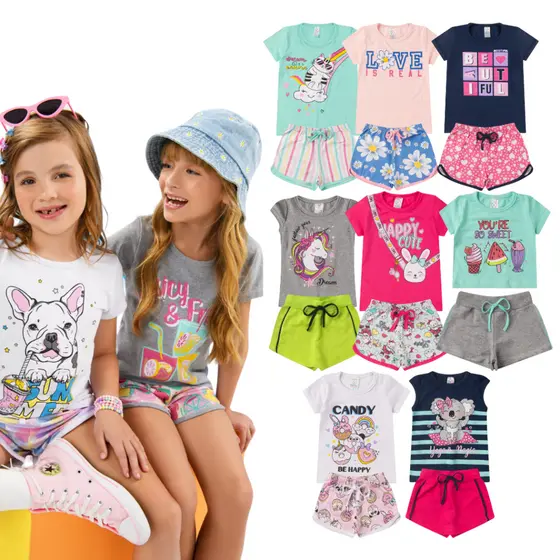 Kit 2 ou 6 peças conjunto verão Infantil Feminino tamanho 01 ao 14