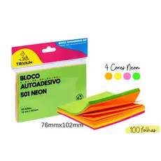 BLOCO AUTOADESIVO NEON - 76 X 102 mm - 100 FLS - CORES UN