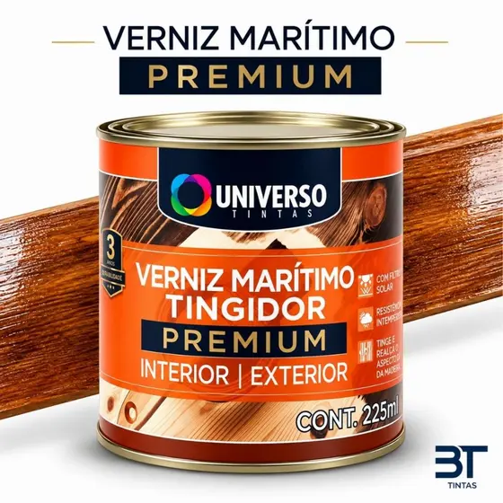 Verniz Premium Brilhante para Madeira 225ML e 900ML Universo Alto Brilho Imbuia Mogno Natural