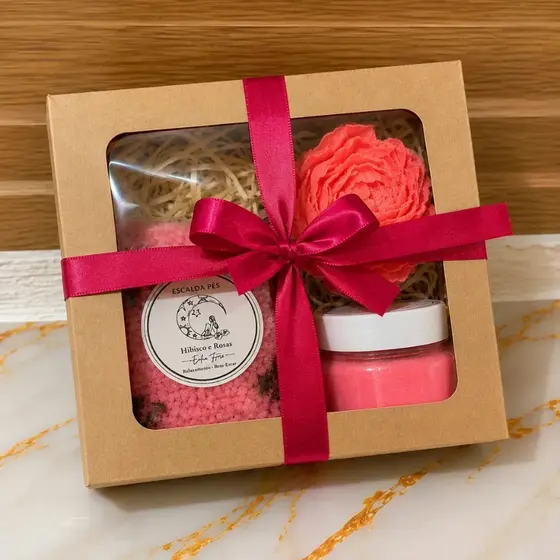 Kit Spa Presente Artesanal Rosa - Esfoliante + Sabonete de Dolomita + Escalda Pés