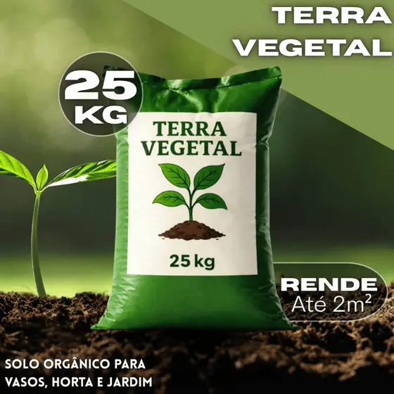 Terra Vegetal 25kg Adubada Com Húmus Para Plantas Jardim Horta e Flores Solo Fértil Natural