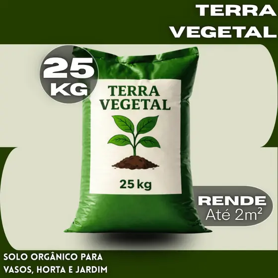 Terra Vegetal 25kg Orgânica Adubada Com Húmus Para Jardim Horta Vasos e Plantas Fortes Em Casa
