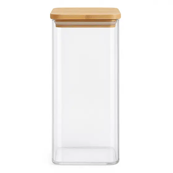 Pote De Vidro Hermético 1350ml Quadrado Porta Alimentos Mantimentos Hermético Tampa Bambu Grande