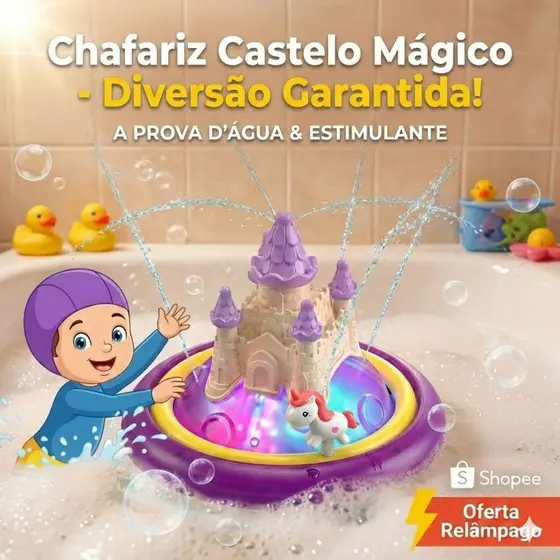 Brinquedo de Banho Interativo Castelo Mágico Unicórnio - Luz LED e Chafariz para Piscina e Banheira - Adeus Choro!