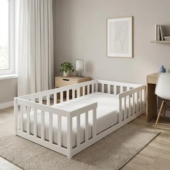 Cama Montessoriana Solteiro em Madeira Maciça Branco