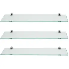 Kit 3 Prateleiras Vidro Incolor 30x10cm Porta Shampoo Banheiro com Suporte
