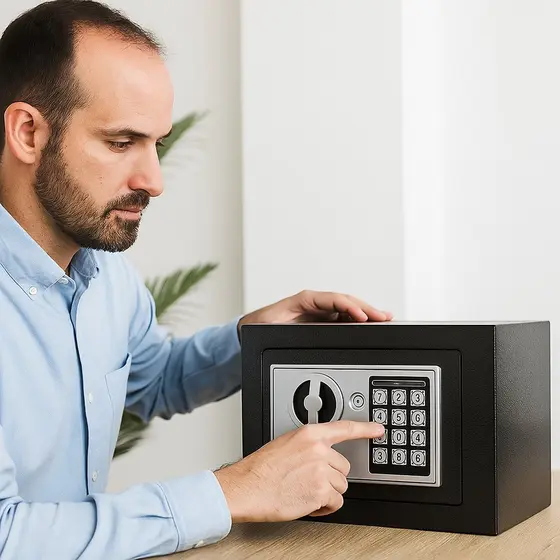 Cofre Digital Eletrônico com Teclado e Chave - Preta