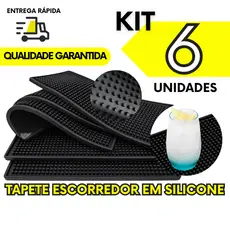 Jogo 6 Tapete Escorredor PVC Em Silicone 30x15 Copos Louças Pratos Utensílios Drinks Chopp Whisky