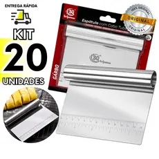 Kit 20 Espátulas Inox Culinária Raspador Multiuso Cabo Tubular 15cm Cortador de Massa Pizza Legumes
