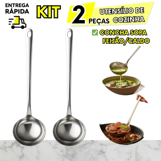 Kit 2 Concha de Sopa Feijão Caldos Caldinho Molhos Em Aço Inox para Cozinha Restaurante Casa Nova
