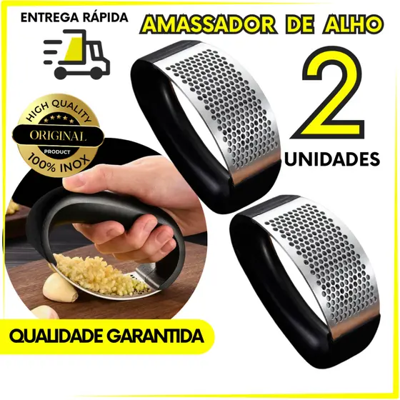 3, 2 ou 1 Espremedor Amassador Triturador De Alho Cebola Batata Inox Para Cozinha Enxoval Casa Nova