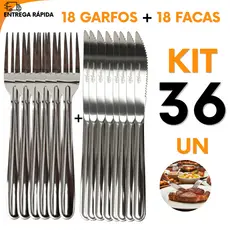 Jogo Garfo e Faca Inox 36 Peças Para Cozinha Enxoval Festa Restaurante Buffet Dia dos Pais