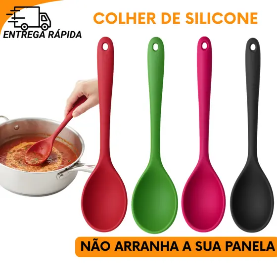 Colher de Silicone para Panelas Não Risca Para Uso Doméstico e Profissional