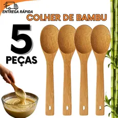 Jogo 5 3 ou 1 Colher De Bambu Natural Alta Qualidade Para Cozinha Restaurantes Para Molhos Mexidos Servir