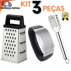 Kit Utensílios De Cozinha 3 Peças Inox Ralador de Legumes Amassador De Alho Descamador de Peixe