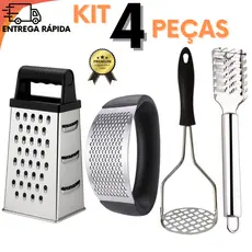 4 Peças Inox Cozinha Amassador De Batata Amassador De Alho Ralador De Legumes Descamador de Peixe