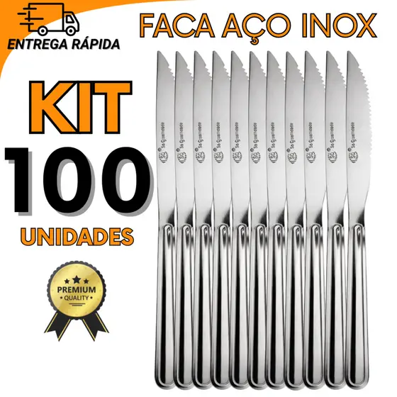 Kit 100 Facas de Inox para Comidas dia a dia, Eventos, Casas e Estabelecimentos comerciais