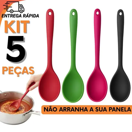 Kit 5 3 ou 1 Colher de Silicone Culinária Profissional Ideal para Uso Doméstico e Gourmet
