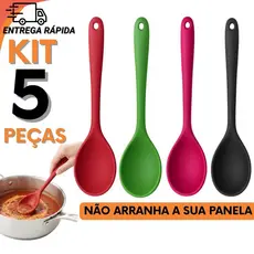 Kit 5 3 ou 1 Colher de Silicone Culinária Profissional Ideal para Uso Doméstico e Gourmet