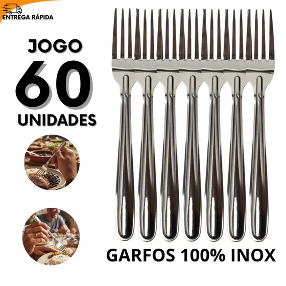 Jogo De Garfos Inox 60 Peças Cozinha Profissional Festas Enxoval Buffet