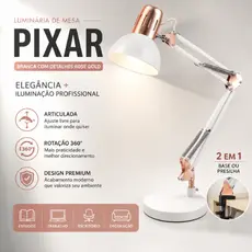 Luminária de Mesa 2 em 1 Universal Pixar com Detalhes Rose Articulada para Escritório e Estudo