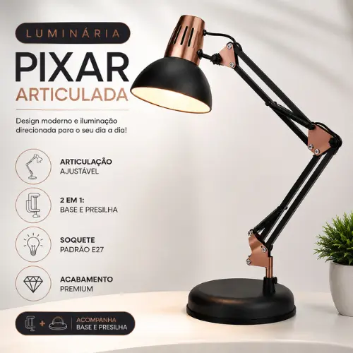 Luminária de Mesa 2 em 1 Universal Pixar com Detalhes Rose Articulada para Escritório e Estudo