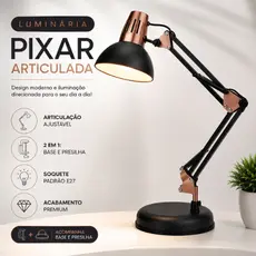 Luminária de Mesa 2 em 1 Universal Pixar com Detalhes Rose Articulada para Escritório e Estudo
