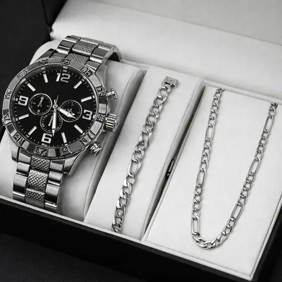 Relógio Masculino Pulseira Corrente Prata Dourado Quartzo Luxo