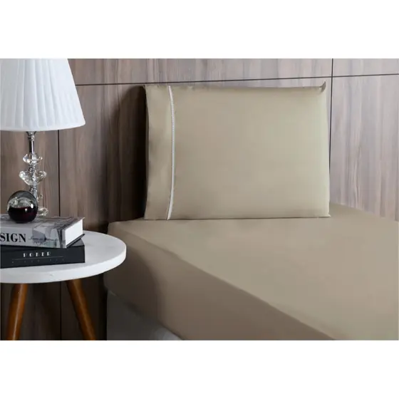 Jogo de Cama Solteiro 2Pçs Naturale (Lençol de Elastico + 2 Fronhas) 400 Fios Toque de Seda