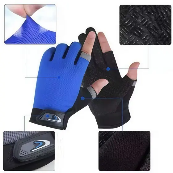 KIT 1 - 2 pares Luvas de Ciclismo com Vazamento de Dois Dedos e Protetor Solar para Pesca e Retirada de Motocicletas