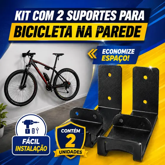 Kit Suporte Bike Parede Horizontal Fixo Resistente Bicicleta Facilidade otimização pratico