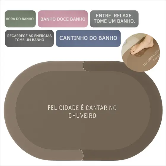 Tapete De Borracha Oval Antiderrapante Impermeavel Para Banheiro Saída de Box Super Absorvente