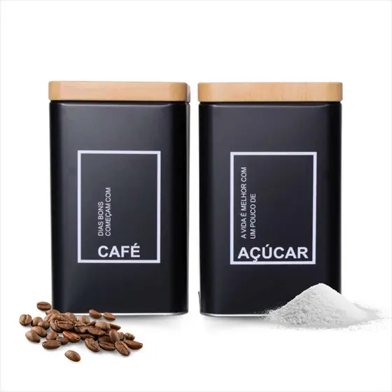 Conjunto De Latas Em Metal Para Cafe E Acucar Uso Diario Cozinha