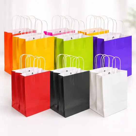 Sacolas de Papel Com Alça Para Presente e Lembranças Kit Com 12 unidades Tamanho P 21x15x8cm Diversas Cores