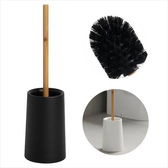 Escova De Vaso Sanitario Com Base Suporte Cabo Bambu Banheiro Higienizacao
