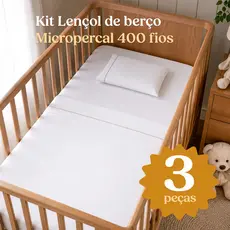Kit Lençol Berço Americano 3 Peças Micropercal 400 Fios Branco Premium Com Soutache Antialérgico