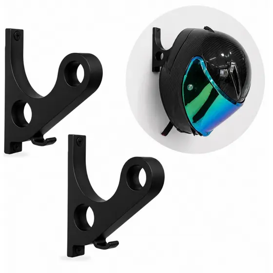 Kit 2 Suporte Pendurar Capacete Acessórios Chave Jaqueta Parede Fixo Preto