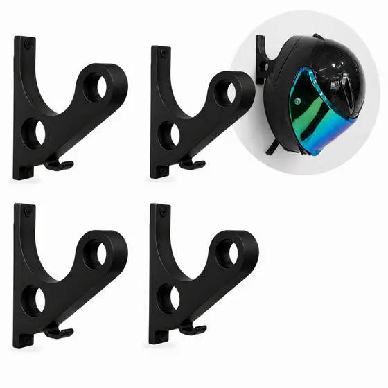 Kit 4 Suporte Pendurar Capacete Acessórios Chave Jaqueta Parede Fixo Preto