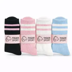 Kit 4 Pares Meias Femininas Cano Alto Listradas Coloridas Algodão Tiger Sport