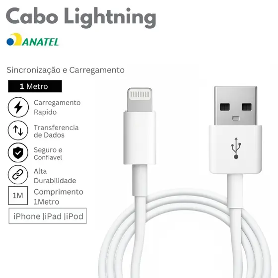 Cabo Lightning Usb para iPhone de Carregamento Rápido de 1 Metro
