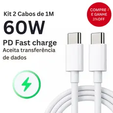 Kit 2 Cabos Turbo 60w Tipo C para Tipo C Usb-C Carga Rápida Compatível com iPhone 15 16 17 Pro Max
