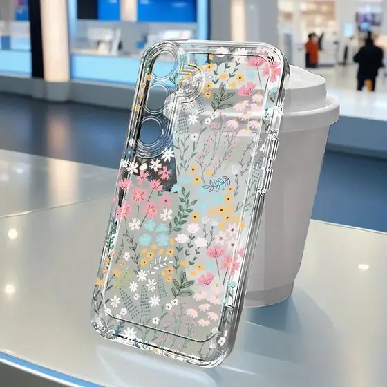 Capinha Capa transparente Anti-impacto flores Desenho para Samsung A55 A35 A03 A04 A05 A05S A10 S24 Plus S25 Ultra